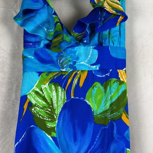 Pomare Vintage Hawaiian Maxi Dress Size 12 Tropical Aloha Floral 70s Ruffle Neck - Picture 3 of 12